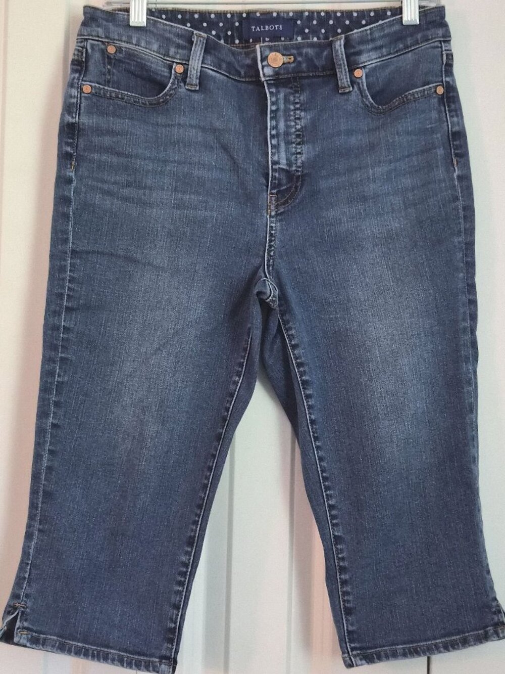 Talbots Pedal Pusher Capri Womens 8P Blue Denim Stretch Split Hem
